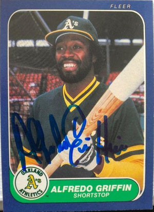 Alfredo Griffin Signed 1986 Fleer Baseball Card - Oakland A's - PastPros