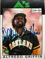 Alfredo Griffin Signed 1986 O-Pee-Chee Baseball Card - Oakland A's