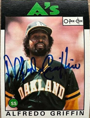 Alfredo Griffin Signed 1986 O - Pee - Chee Baseball Card - Oakland A's - PastPros