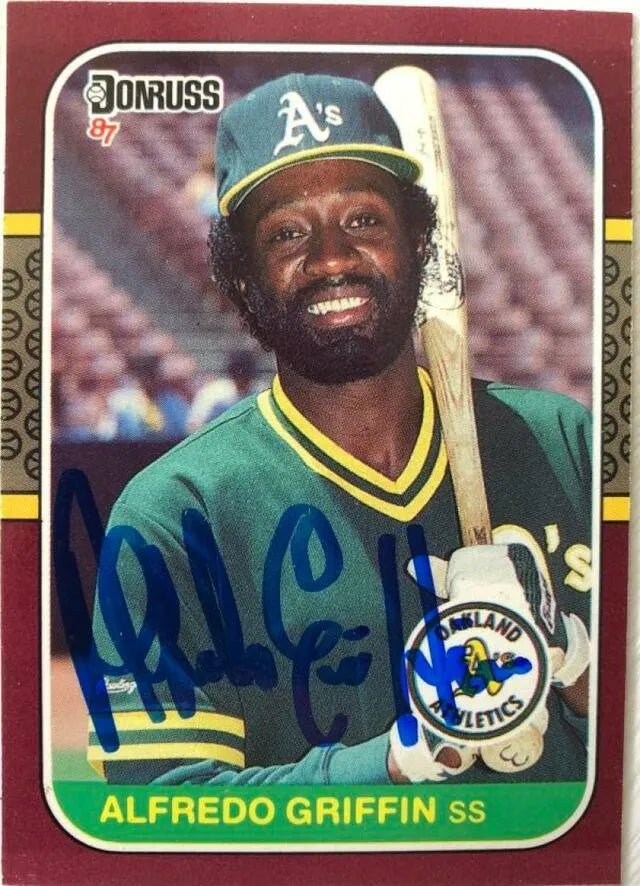 Alfredo Griffin Signed 1987 Donruss Opening Day Baseball Card - Oakland A's