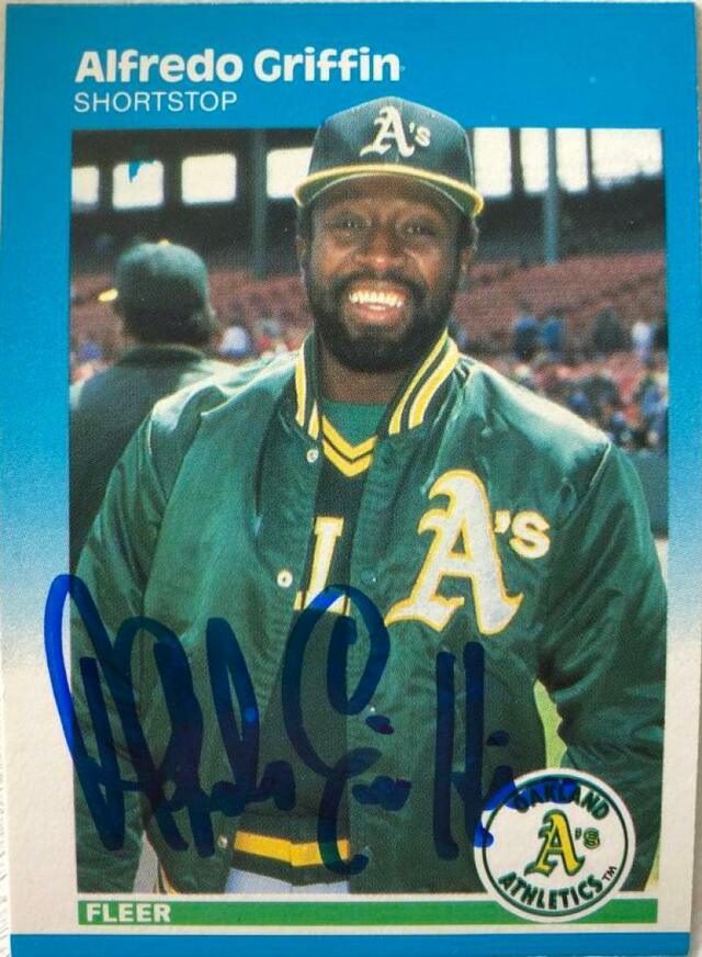 Alfredo Griffin Signed 1987 Fleer Baseball Card - Oakland A's - PastPros