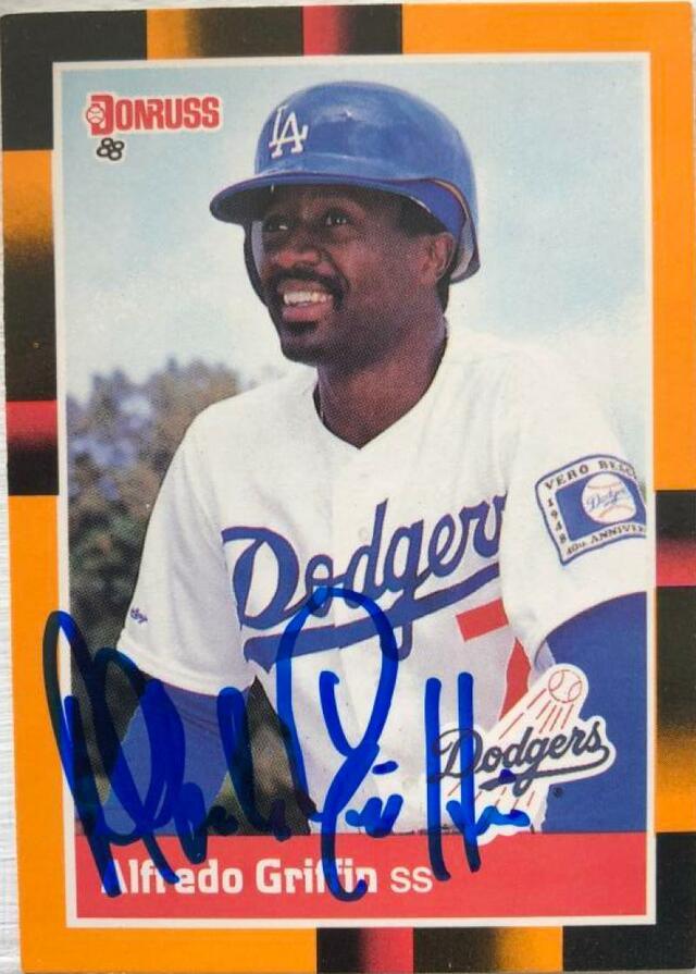 Alfredo Griffin Signed 1988 Donruss Baseball's Best Baseball Card - Los Angeles Dodgers - PastPros
