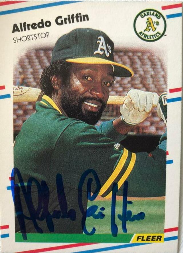 Alfredo Griffin Signed 1988 Fleer Baseball Card - Oakland A's - PastPros
