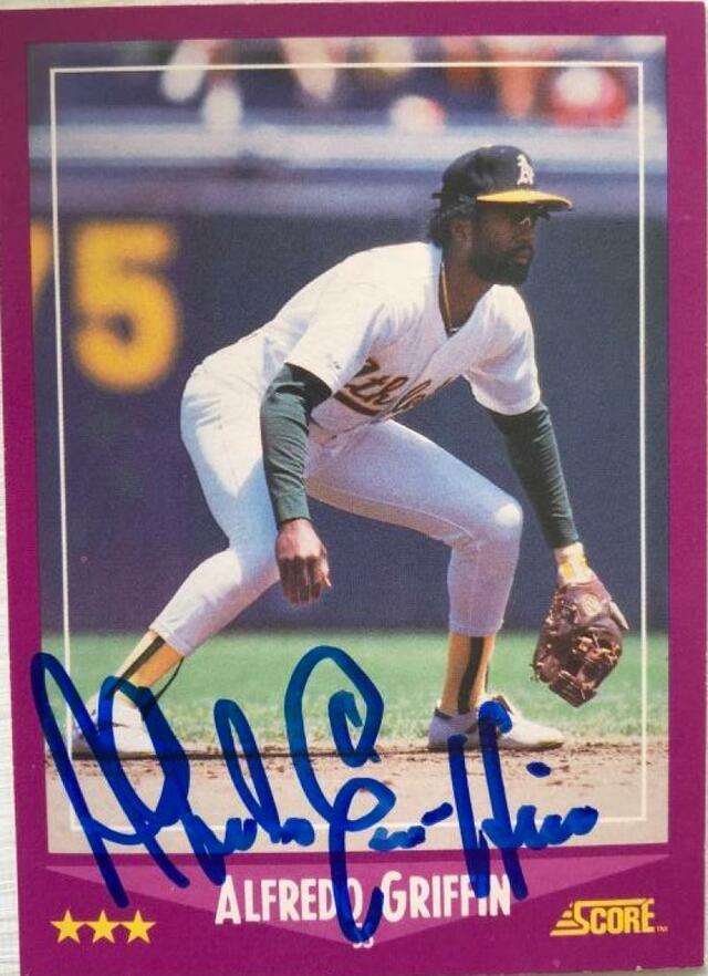 Alfredo Griffin Signed 1988 Score Baseball Card - Oakland A's - PastPros