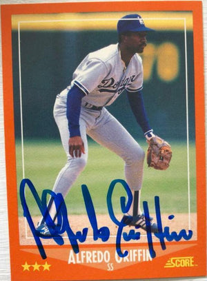Alfredo Griffin Signed 1988 Score Rookie & Traded Baseball Card - Los Angeles Dodgers - PastPros