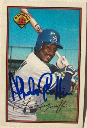 Alfredo Griffin Signed 1989 Bowman Baseball Card - Los Angeles Dodgers - PastPros