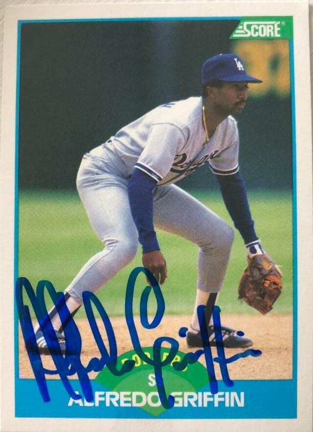 Alfredo Griffin Signed 1989 Score Baseball Card - Los Angeles Dodgers - PastPros