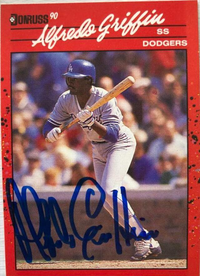 Alfredo Griffin Signed 1990 Donruss Baseball Card - Los Angeles Dodgers - PastPros