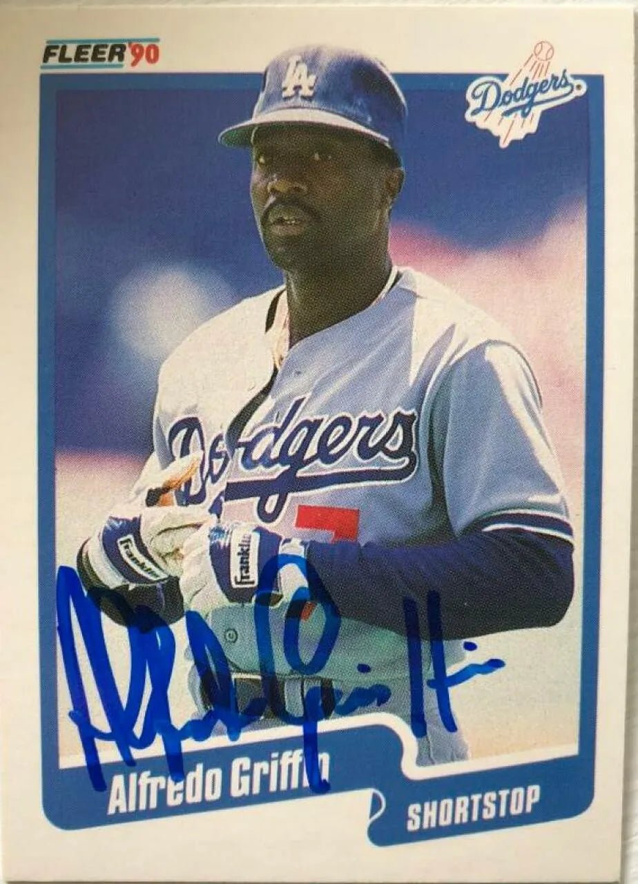 Alfredo Griffin Signed 1990 Fleer Baseball Card - Los Angeles Dodgers