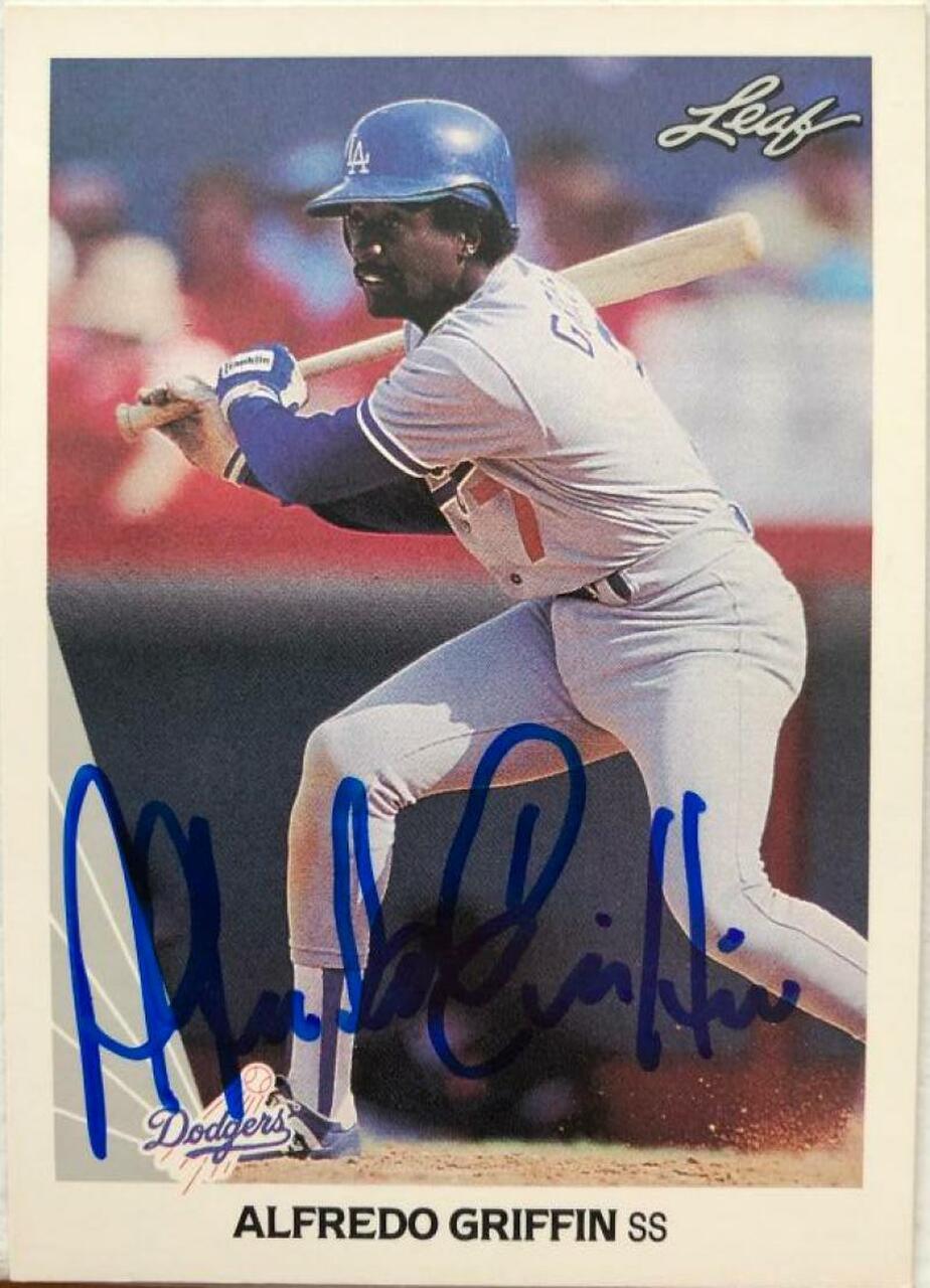 Alfredo Griffin Signed 1990 Leaf Baseball Card - Los Angeles Dodgers - PastPros