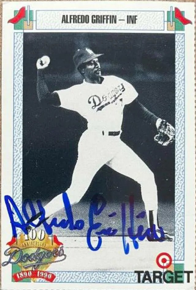 Alfredo Griffin Signed 1990 Target Dodgers Baseball Card - Los Angeles Dodgers