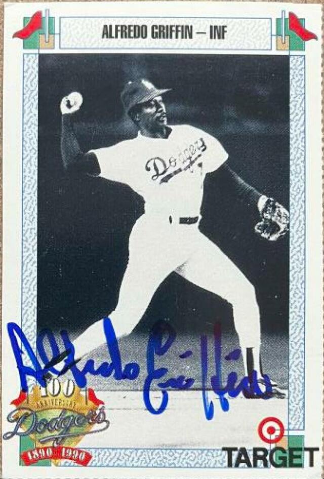 Alfredo Griffin Signed 1990 Target Dodgers Baseball Card - Los Angeles Dodgers - PastPros