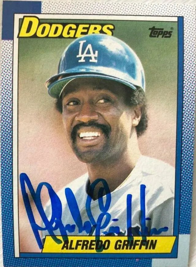 Alfredo Griffin Signed 1990 Topps Baseball Card - Los Angeles Dodgers