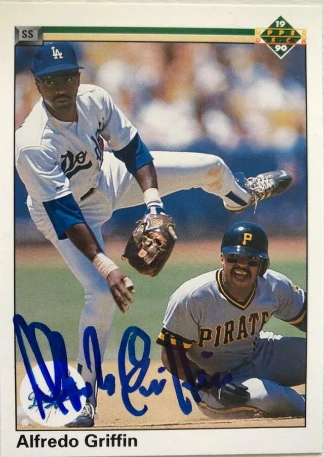 Alfredo Griffin Signed 1990 Upper Deck Baseball Card - Los Angeles Dodgers