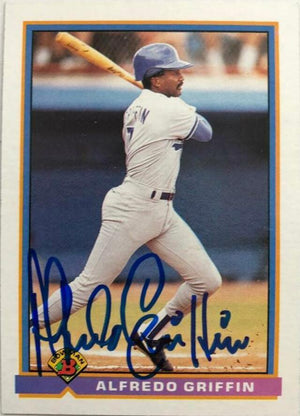 Alfredo Griffin Signed 1991 Bowman Baseball Card - Los Angeles Dodgers - PastPros