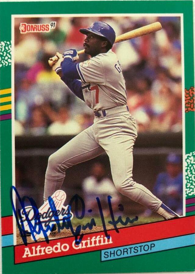 Alfredo Griffin Signed 1991 Donruss Baseball Card - Los Angeles Dodgers - PastPros