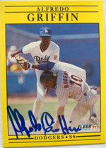 Alfredo Griffin Signed 1991 Fleer Baseball Card - Los Angeles Dodgers - PastPros