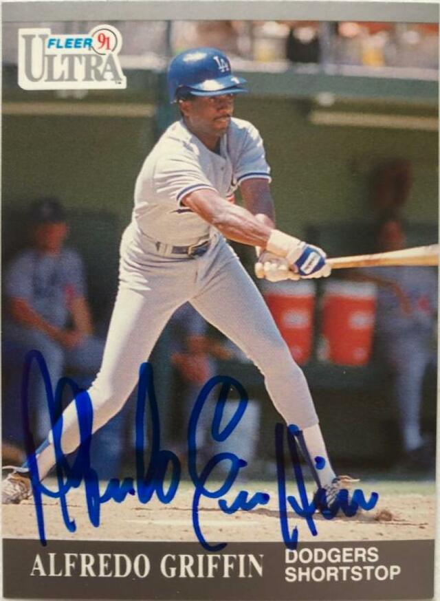 Alfredo Griffin Signed 1991 Fleer Ultra Baseball Card - Los Angeles Dodgers - PastPros