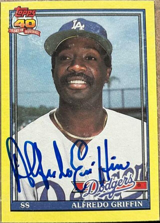 Alfredo Griffin Signed 1991 O-Pee-Chee Wax Box Baseball Card - Los Angeles Dodgers - PastPros