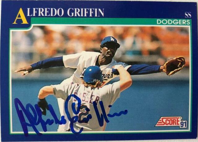 Alfredo Griffin Signed 1991 Score Baseball Card - Los Angeles Dodgers - PastPros