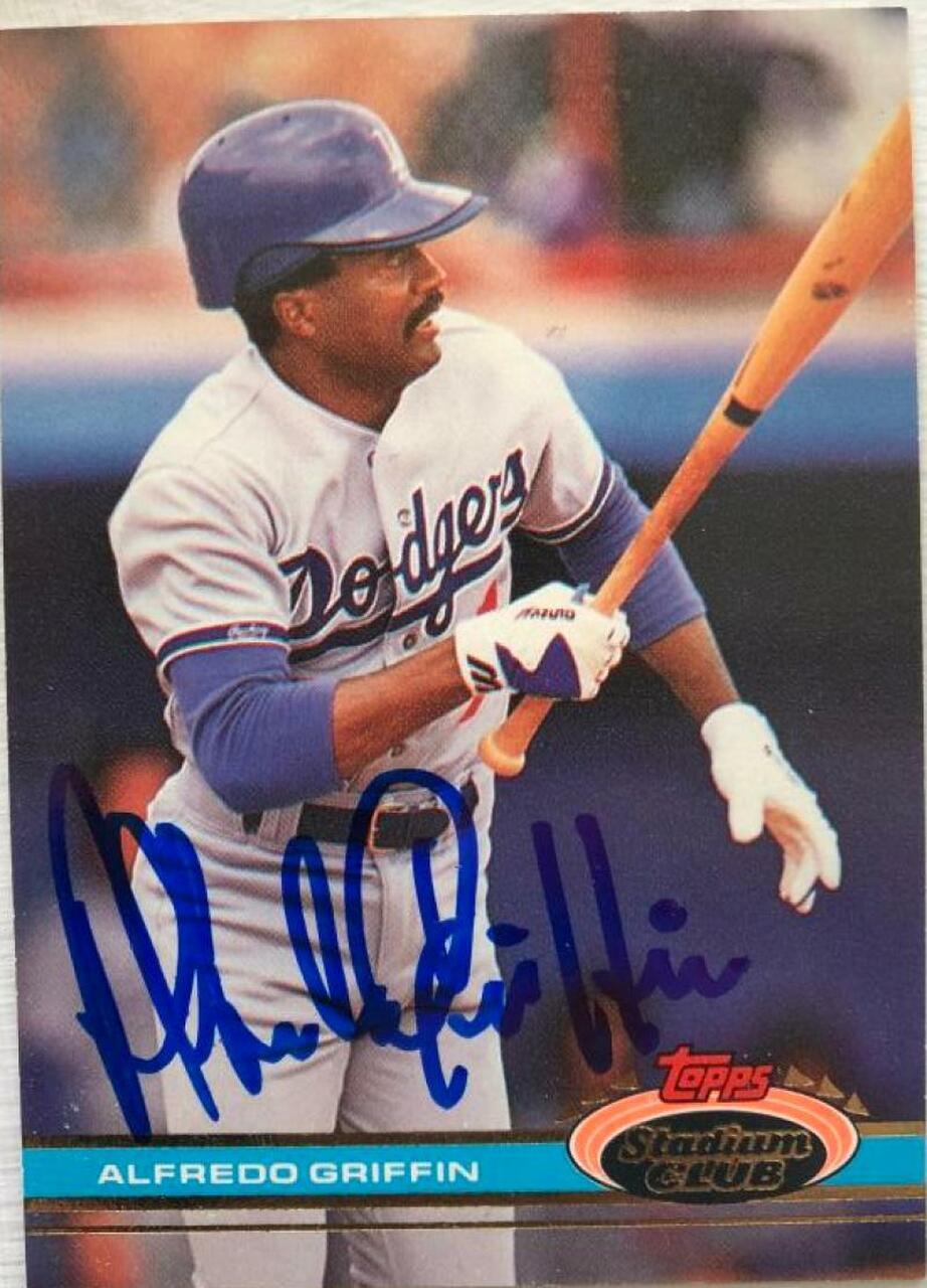 Alfredo Griffin Signed 1991 Stadium Club Baseball Card - Los Angeles Dodgers - PastPros