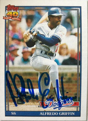 Alfredo Griffin Signed 1991 Topps Baseball Card - Los Angeles Dodgers - PastPros