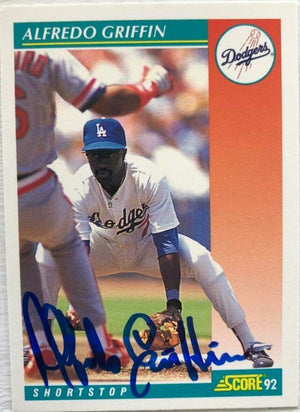 Alfredo Griffin Signed 1992 Score Baseball Card - Los Angeles Dodgers - PastPros