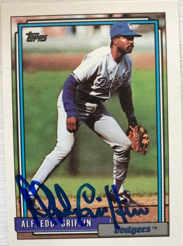 Alfredo Griffin Signed 1992 Topps Baseball Card - Los Angeles Dodgers - PastPros