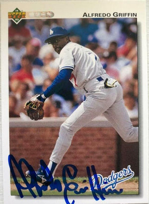 Alfredo Griffin Signed 1992 Upper Deck Baseball Card - Los Angeles Dodgers - PastPros