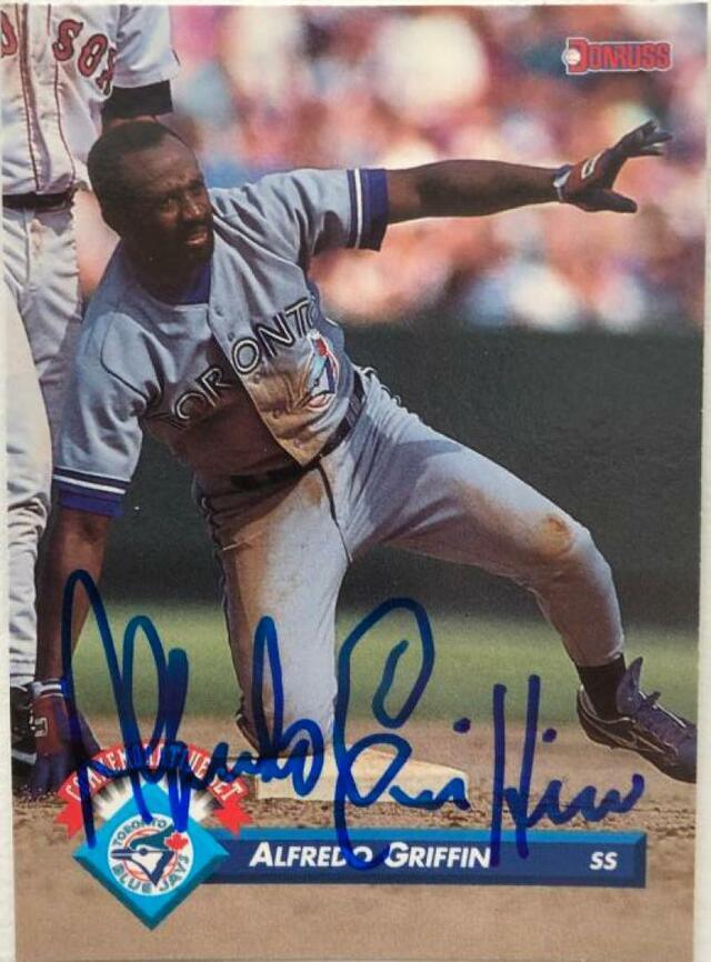 Alfredo Griffin Signed 1993 Donruss Blue Jays Baseball Card - Toronto Blue Jays - PastPros