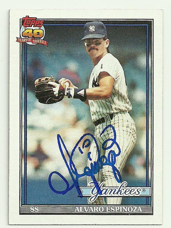 Alvaro Espinoza Signed 1991 Topps Baseball Card - New  York Yankees - PastPros