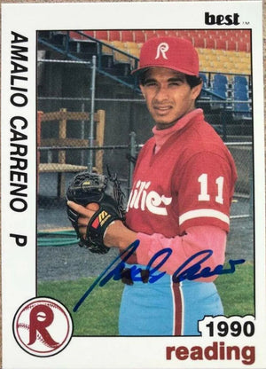 Amalio Carreno Signed 1990 Best Baseball Card - Reading Phillies