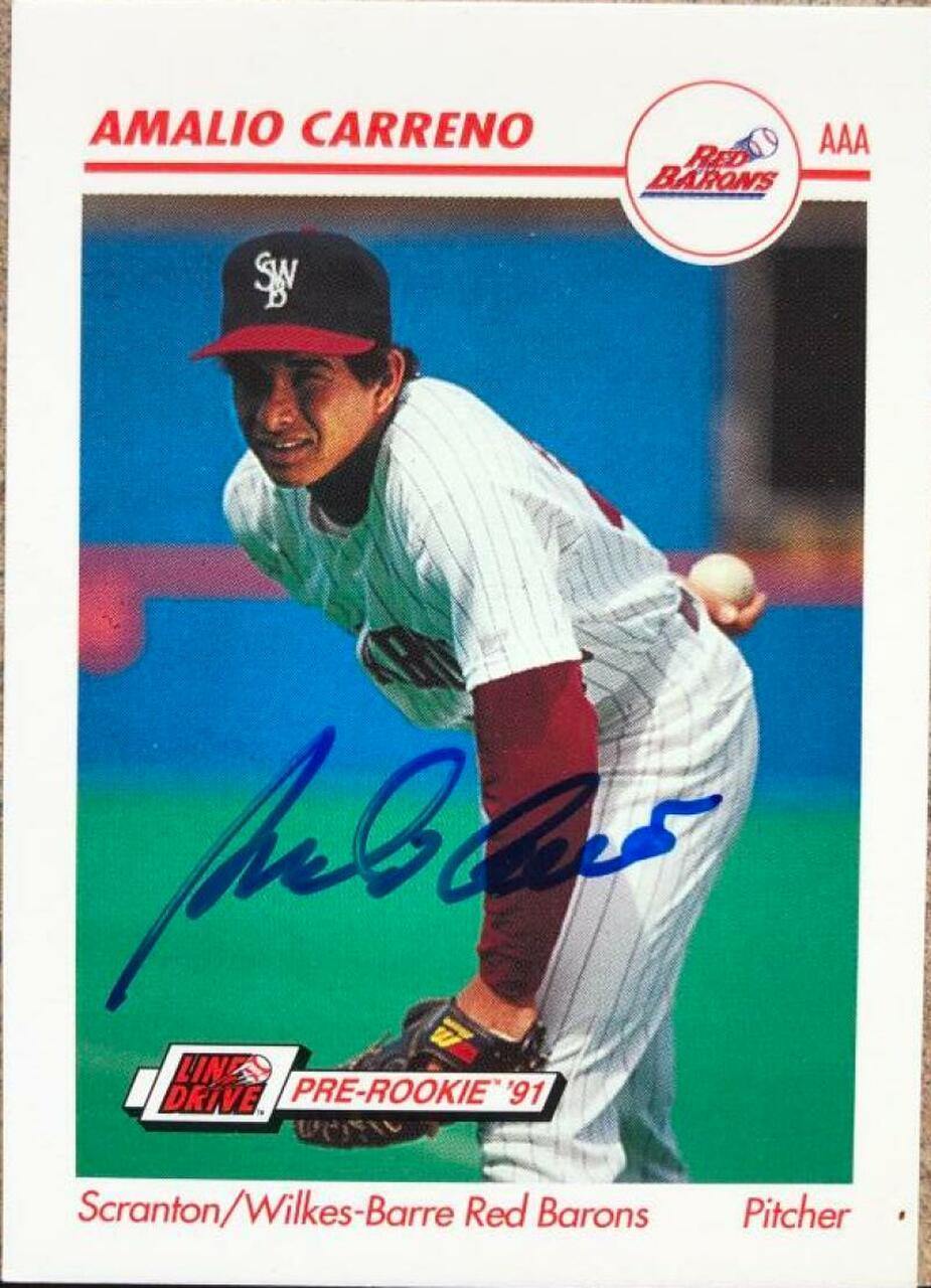 Amalio Carreno Signed 1991 Line Drive AAA Baseball Card - Scranton/Wilkes-Barre Red Barons - PastPros