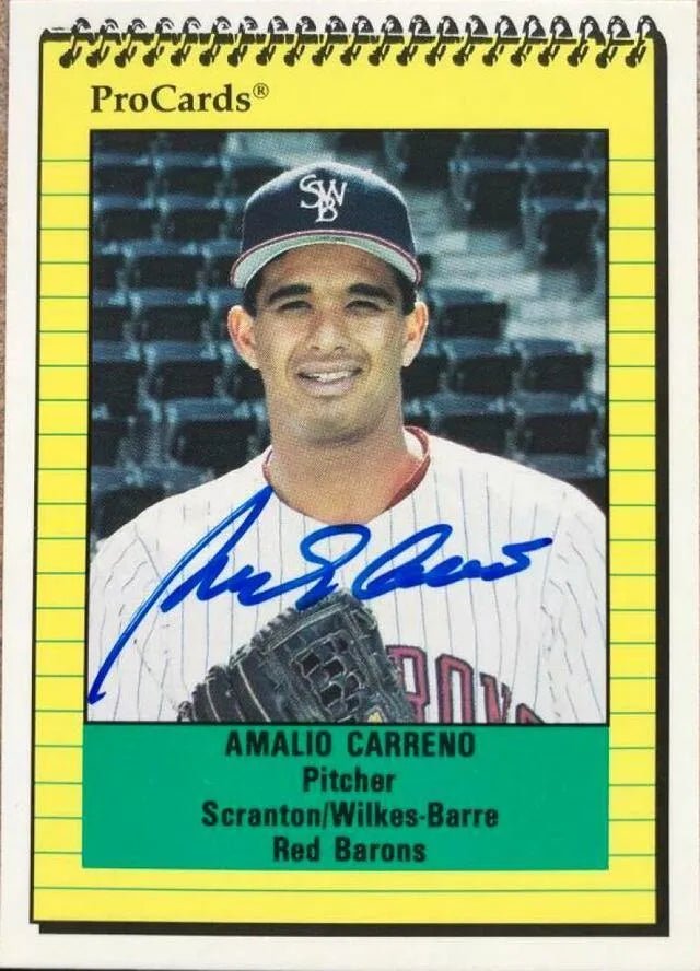 Amalio Carreno Signed 1991 Pro Cards Baseball Card - Scranton/Wilkes-Barre Red Barons