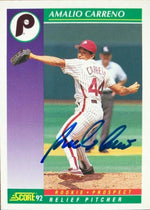 Amalio Carreno Signed 1992 Score Baseball Card - Philadelphia Phillies