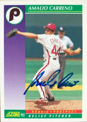 Amalio Carreno Signed 1992 Score Baseball Card - Philadelphia Phillies - PastPros