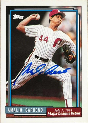 Amalio Carreno Signed 1992 Topps MLB Debut Baseball Card - Philadelphia Phillies