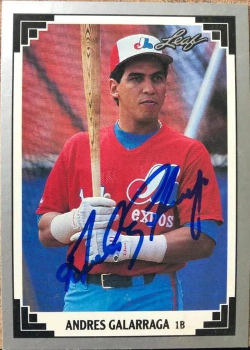 Andres Galarraga Signed 1991 Leaf Baseball Card - Montreal Expos