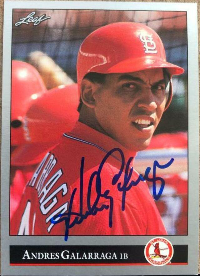 Andres Galarraga Signed 1992 Leaf Baseball Card - St Louis Cardinals - PastPros