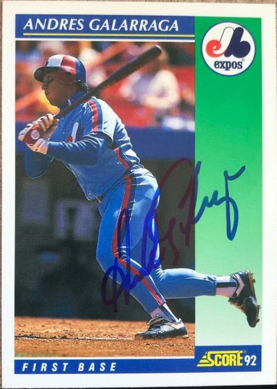 Andres Galarraga Signed 1992 Score Baseball Card - Montreal Expos