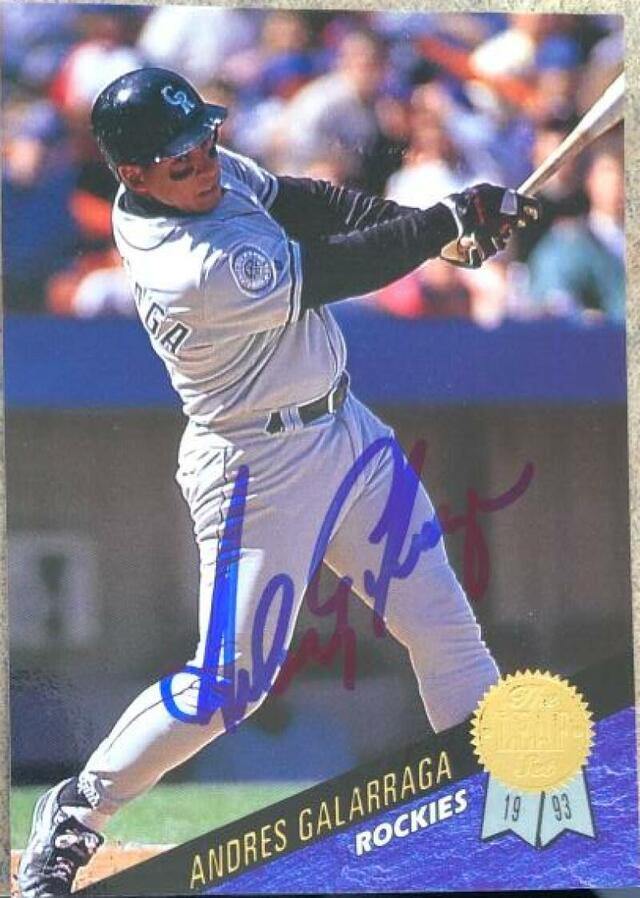Andres Galarraga Signed 1993 Leaf Baseball Card - Colorado Rockies - PastPros
