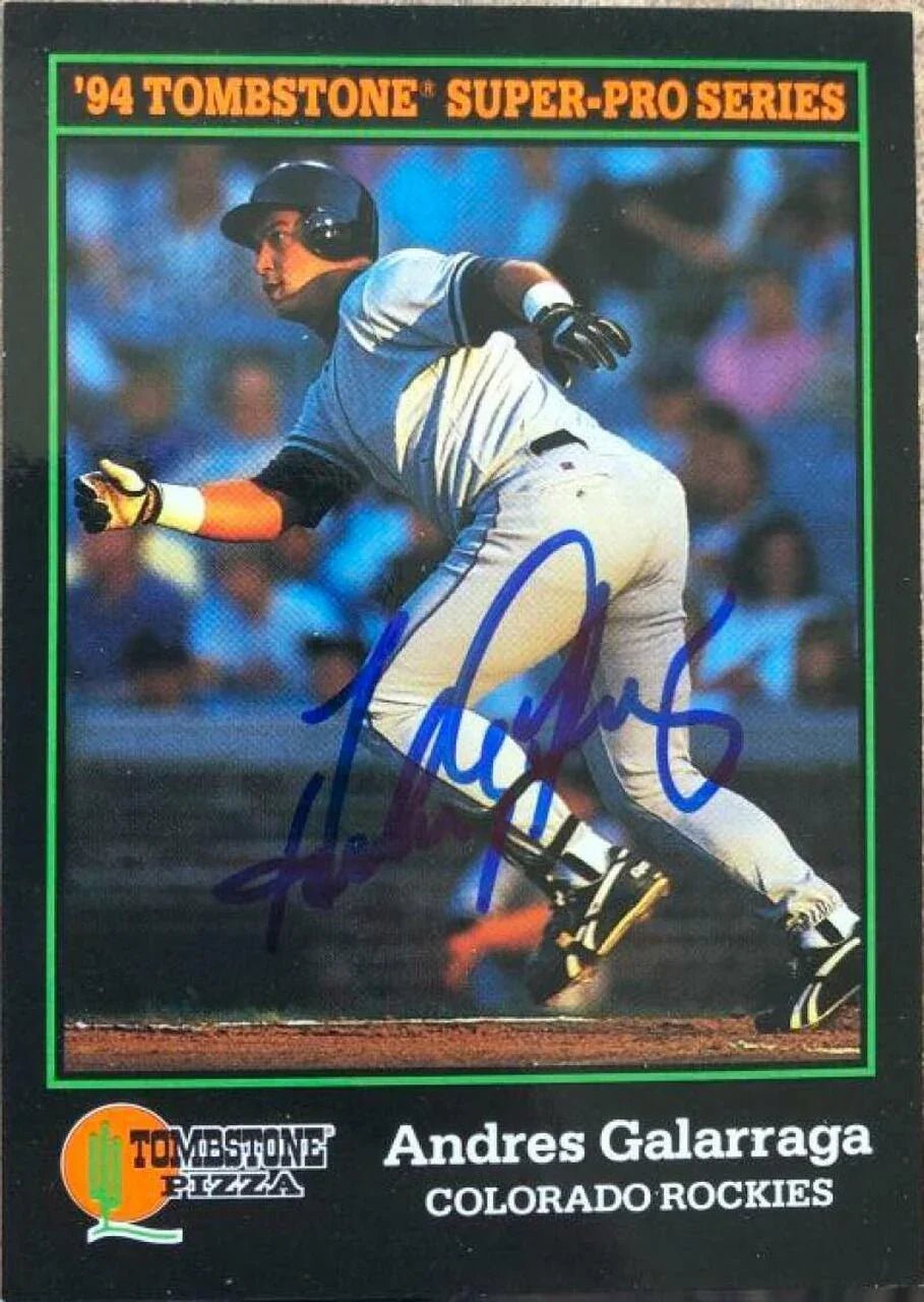 Andres Galarraga Signed 1994 Score Tombstone Pizza Baseball Card - Colorado Rockies