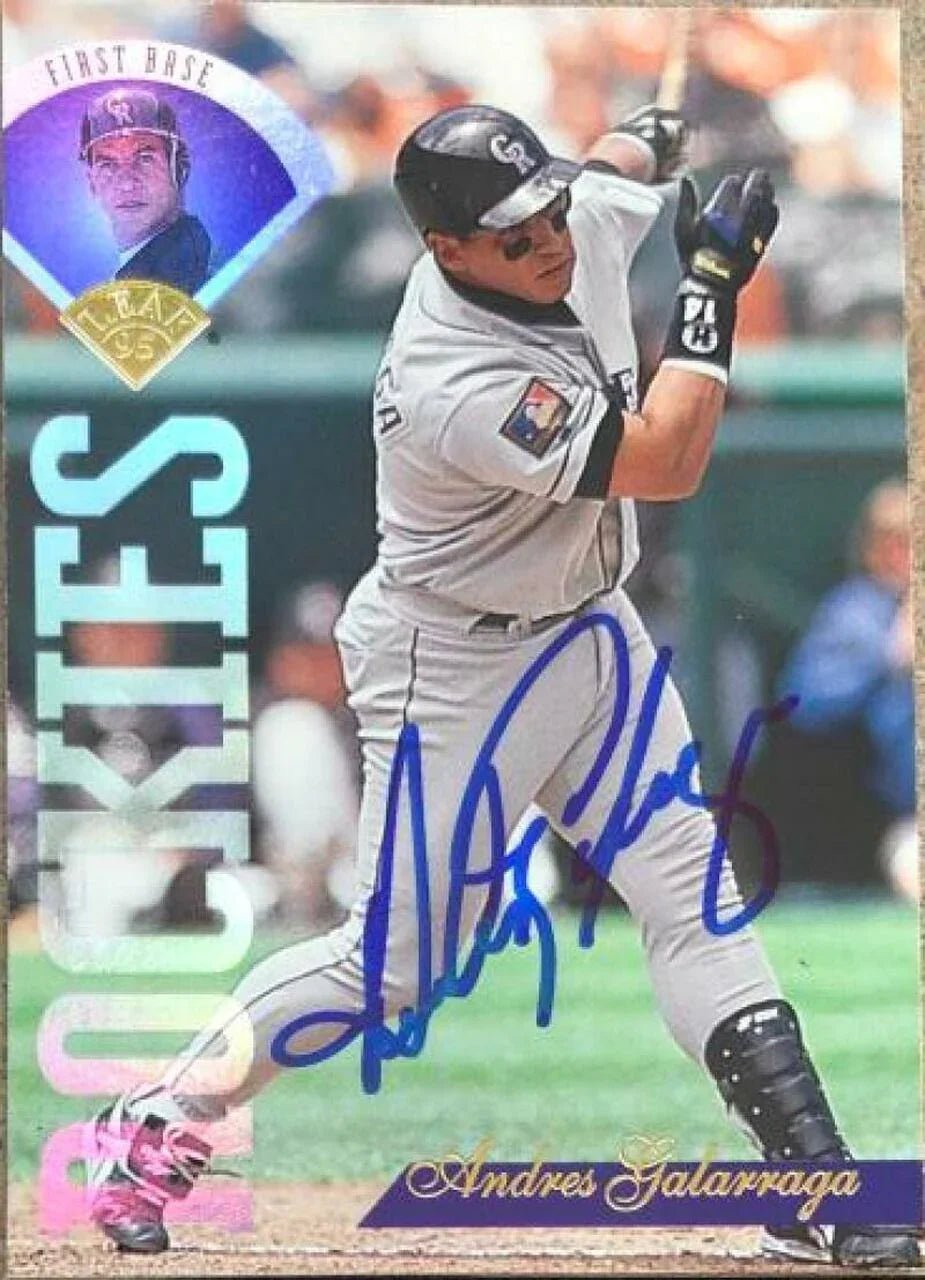 Andres Galarraga Signed 1995 Leaf Baseball Card - Colorado Rockies