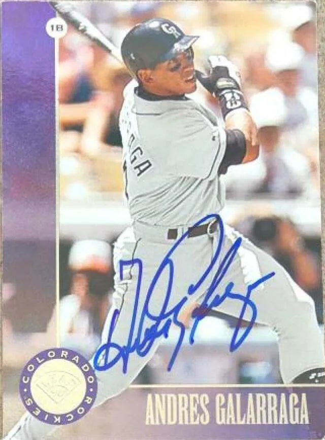 Andres Galarraga Signed 1996 Leaf Baseball Card - Colorado Rockies
