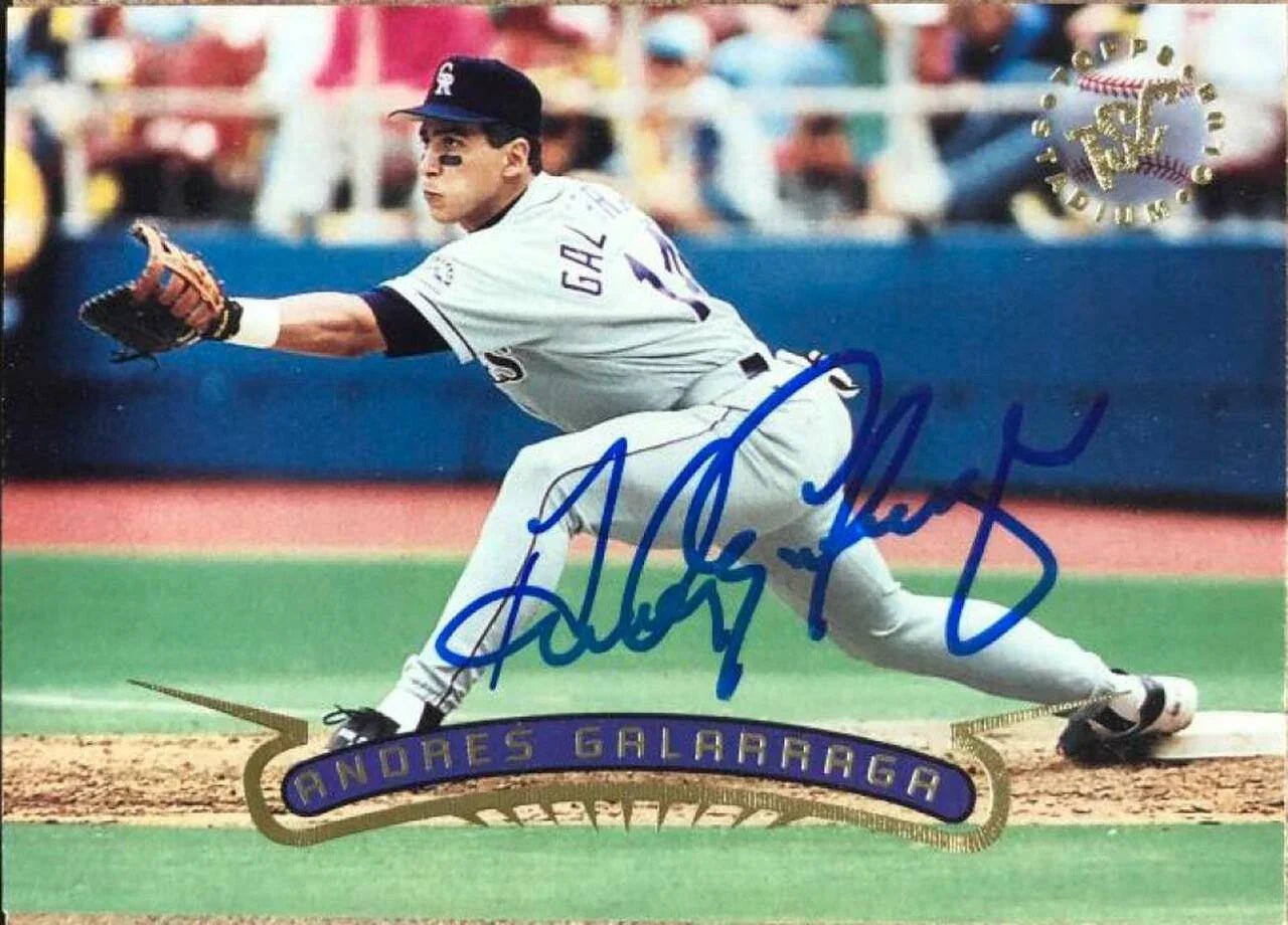 Andres Galarraga Signed 1996 Stadium Club Baseball Card - Colorado Rockies