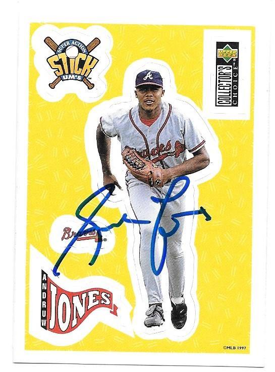 Andruw Jones Signed 1997 Collector's Choice Stick Um's Baseball Card - Atlanta Braves - PastPros