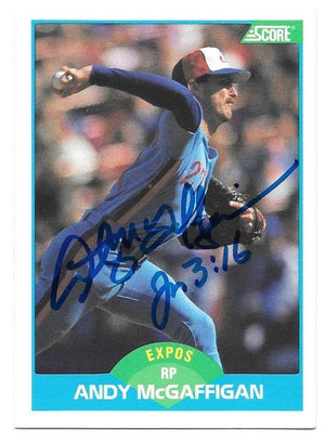 Andy McGaffigan Signed 1989 Score Baseball Card - Montreal Expos - PastPros