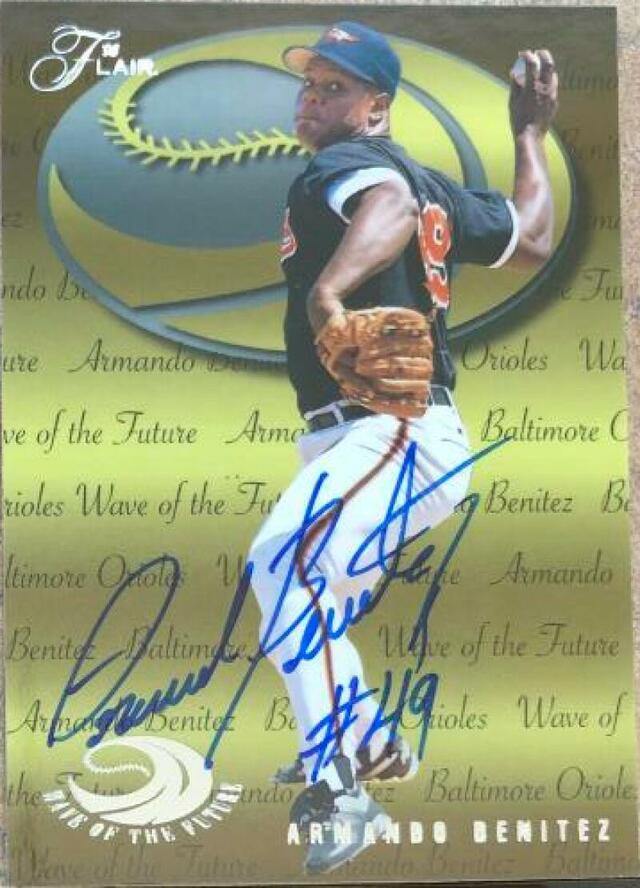Armando Benitez Signed 1995 Flair Wave of the Future Baseball Card - Baltimore Orioles - PastPros