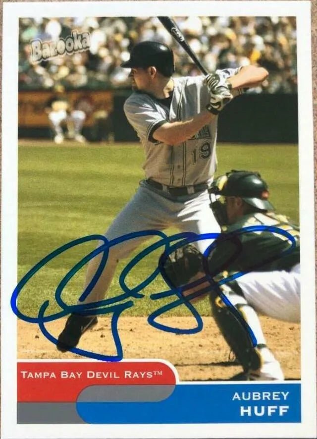 Aubrey Huff Signed 2004 Topps Bazooka Baseball Card - Tampa Bay Devil Rays