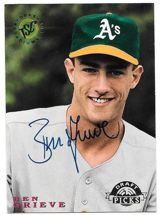 Ben Grieve Signed 1995 Stadium Club Baseball Card - Oakland A's